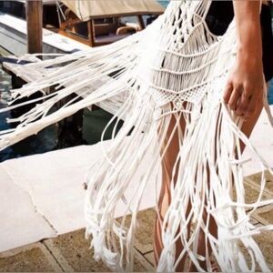Macrame Cream Beige Fringe Vest Cover Up